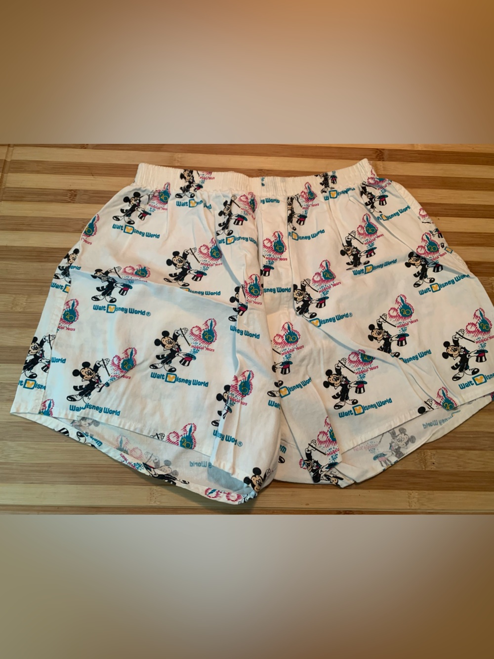 Disney World “20 Magical Years” White Mickey Mouse Boxer Shorts for Women